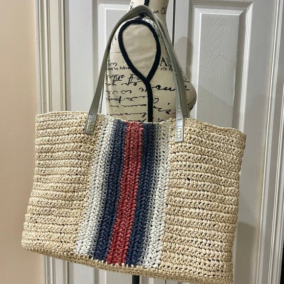 CROCHET STRAW TOTE BAG Boho chic INC AESTHETIC SUMMER BEACHY - Picture 1 of 13